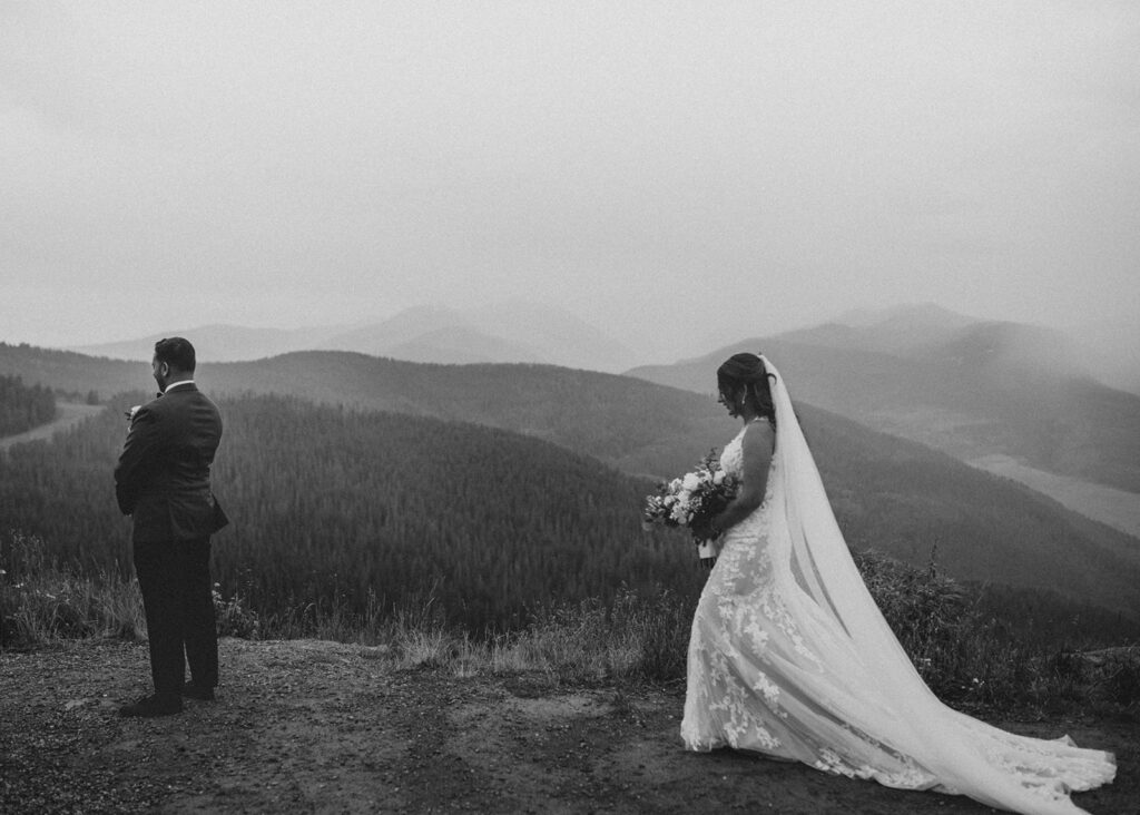 Wedding day first look at Vail Mountain 