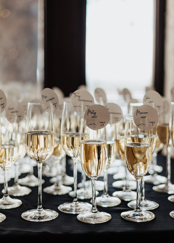 Champagne seating chart at Villa Parker Colorado wedding