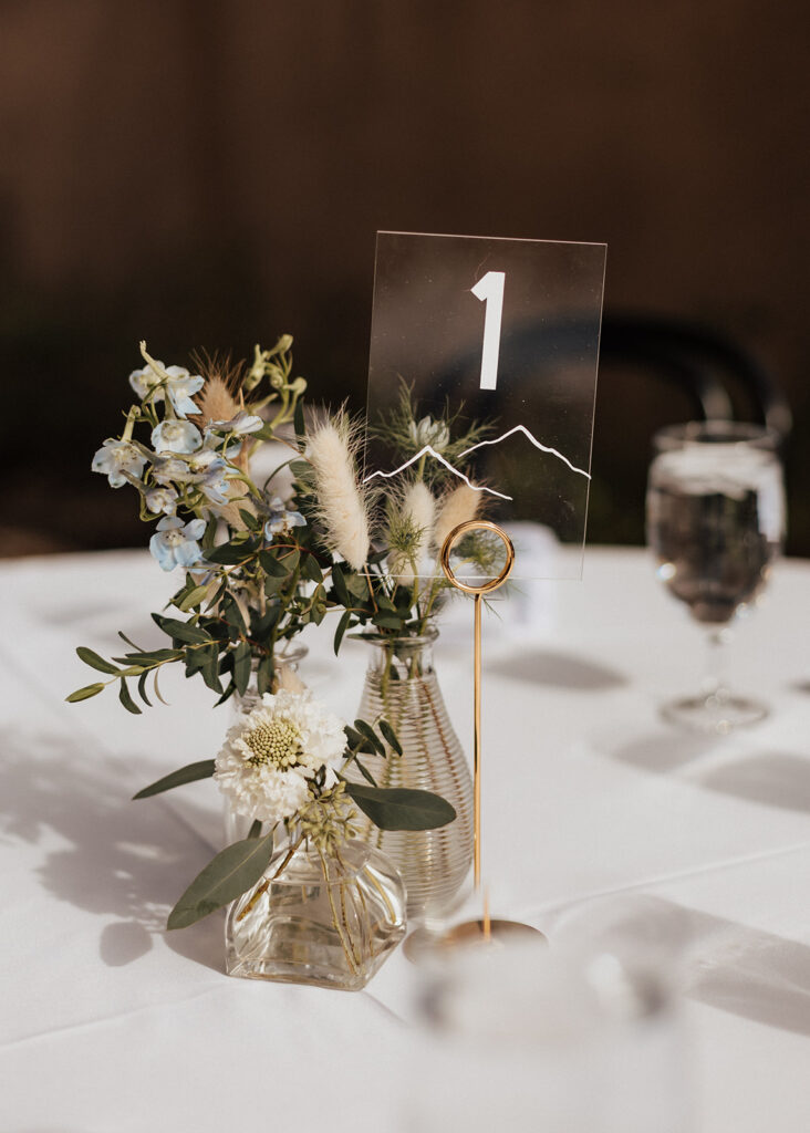 Wedding reception table decorations at Villa Parker in Colorado