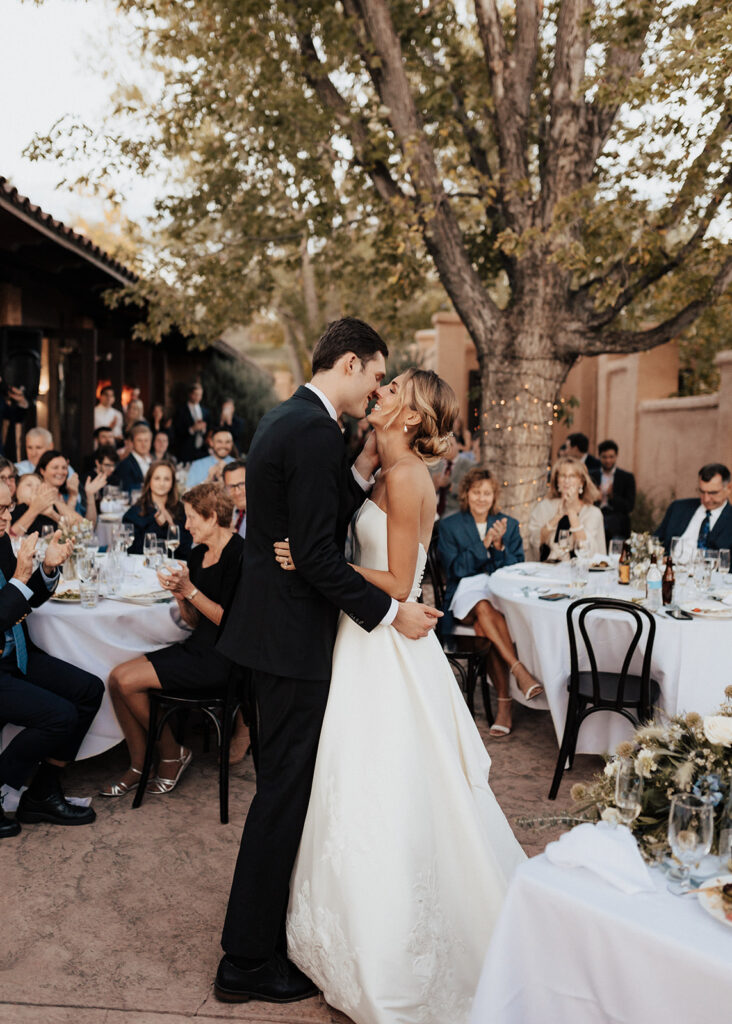 Bride and groom dancing at Villa Parker in Colorado