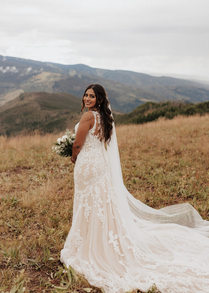 Bridal portraits atop Vail mountain in Colorado.