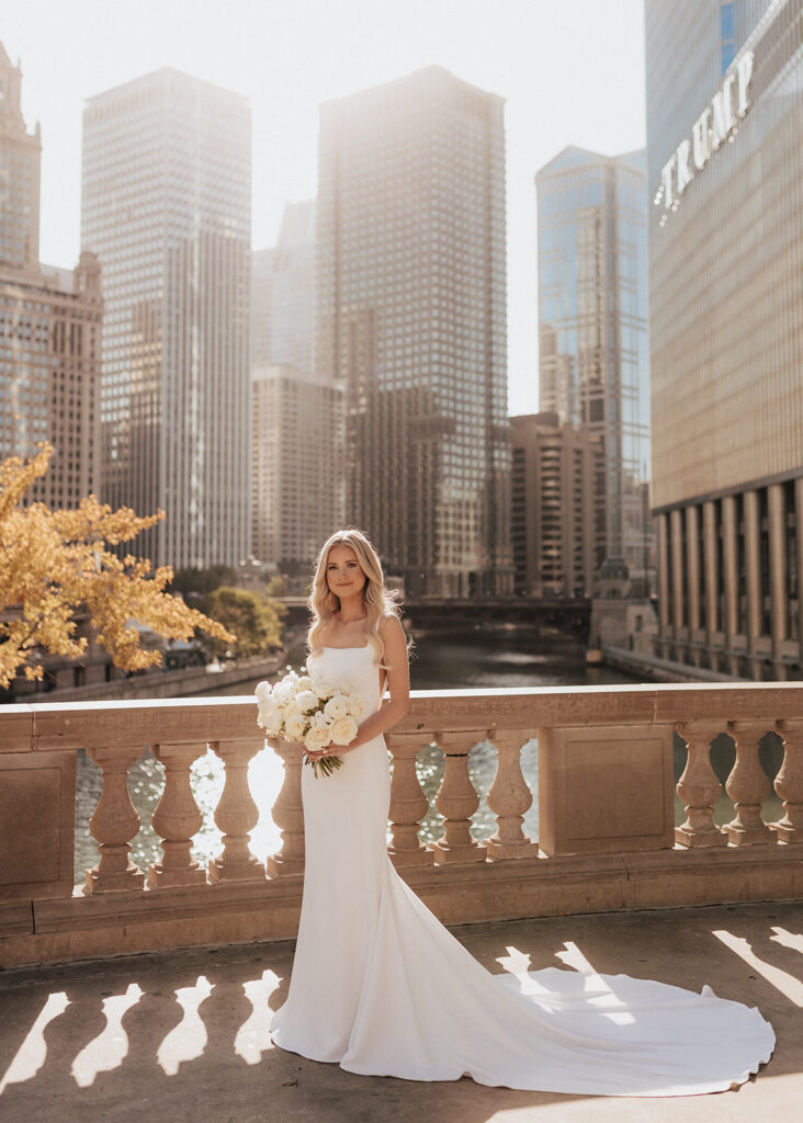 Bridal portrait at The Wrigley Building in Chicago, IL