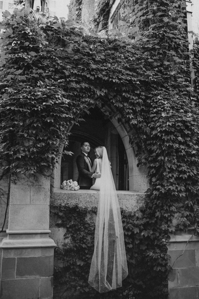 Bride and Groom portrait at Fourth Presbyterian Church in Chicago, IL