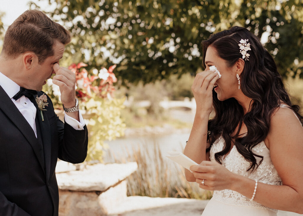 Emotional first look at a wedding in Golden, Colorado