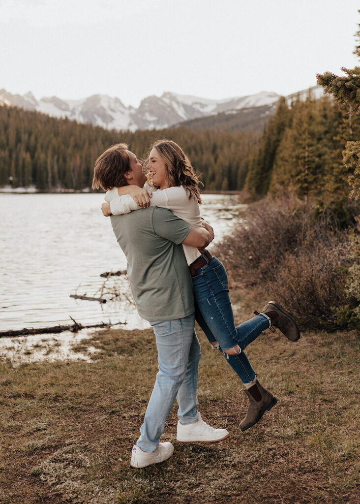 Couple spinning around at Brainard Lake in Colorado
