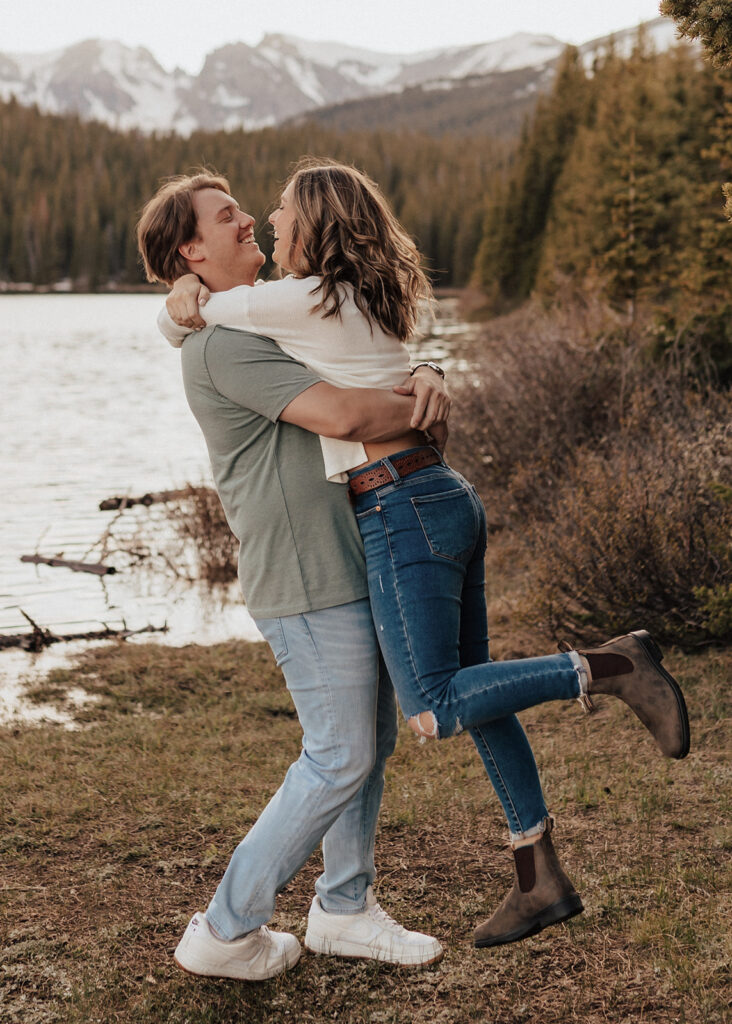 Couple spinning around at Brainard Lake in Colorado