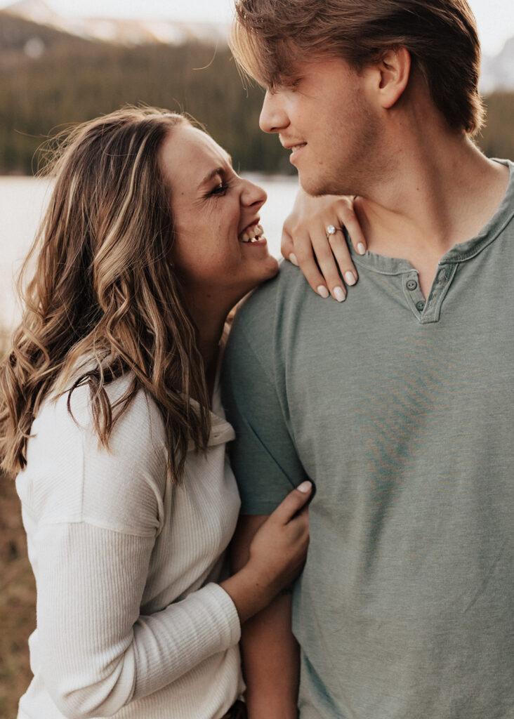 Candid engagement photography at Brainard Lake in Colorado