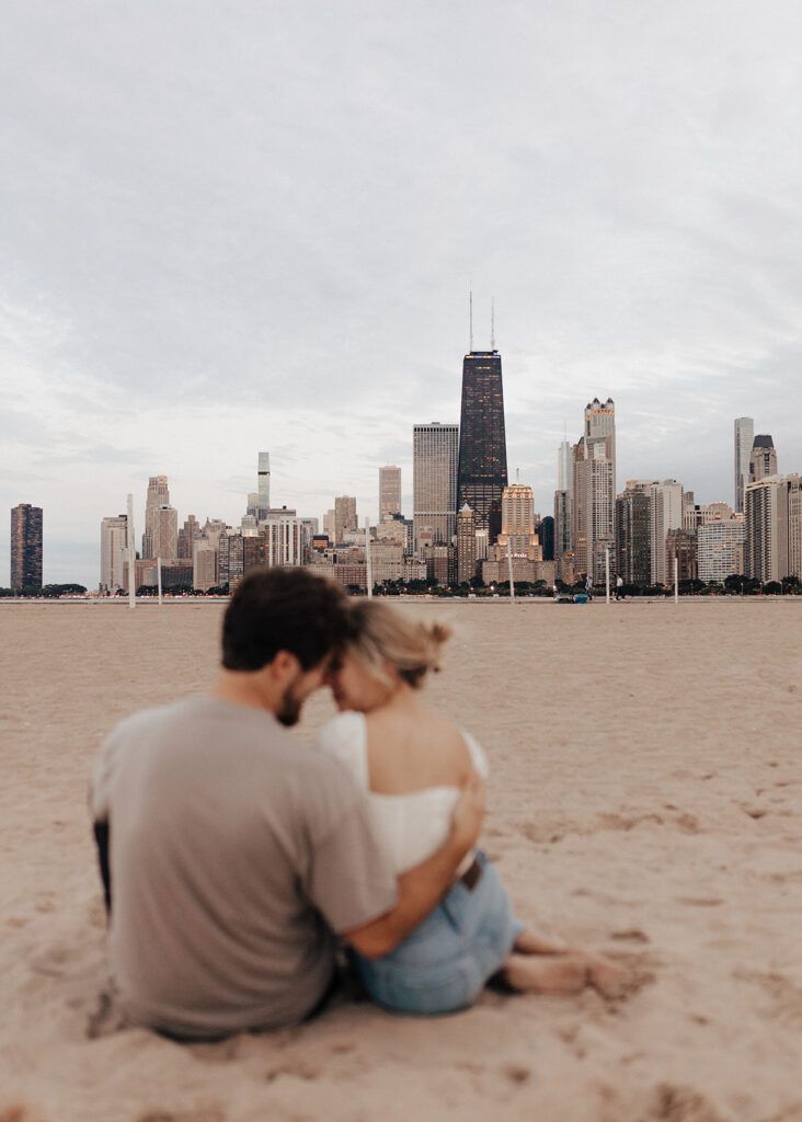 Documentary engagement photography at North Avenue Beach in Chicago