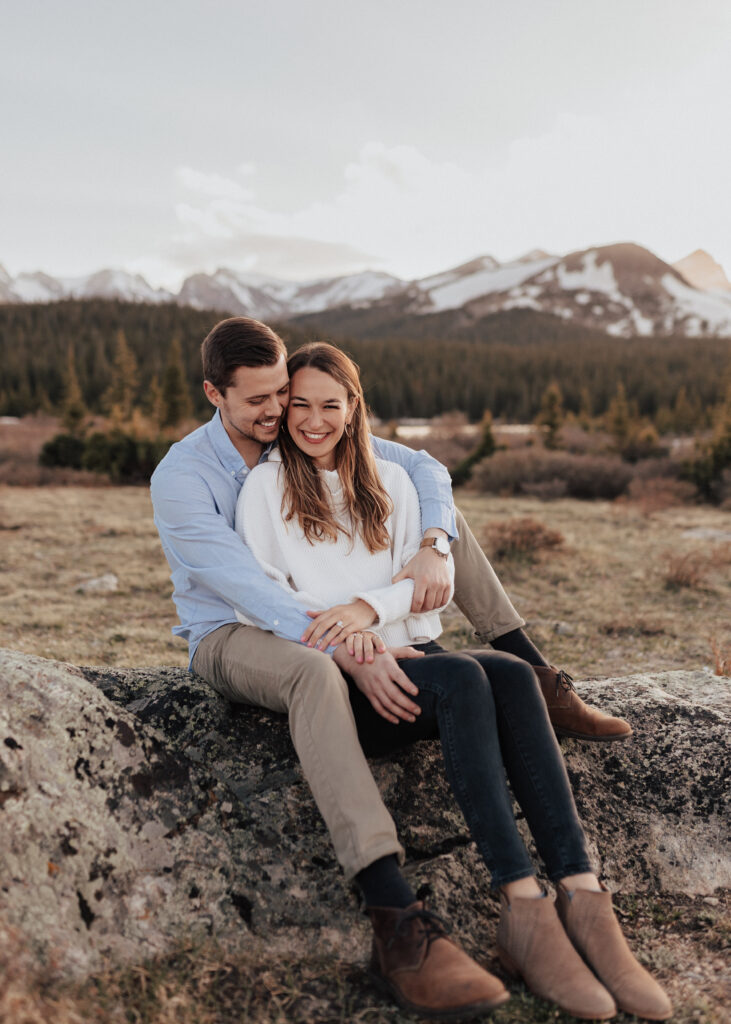 Playful engagement photography at Brainard Lake in Colorado