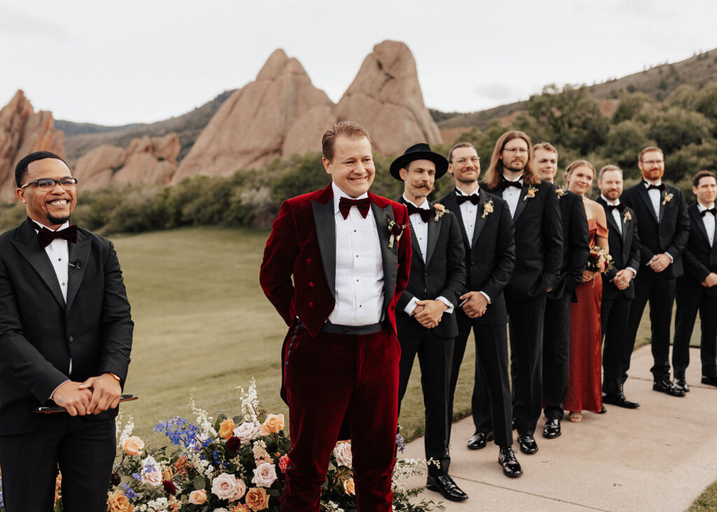 Groom's reaction to bride walking down aisle at Arrowhead Golf Course