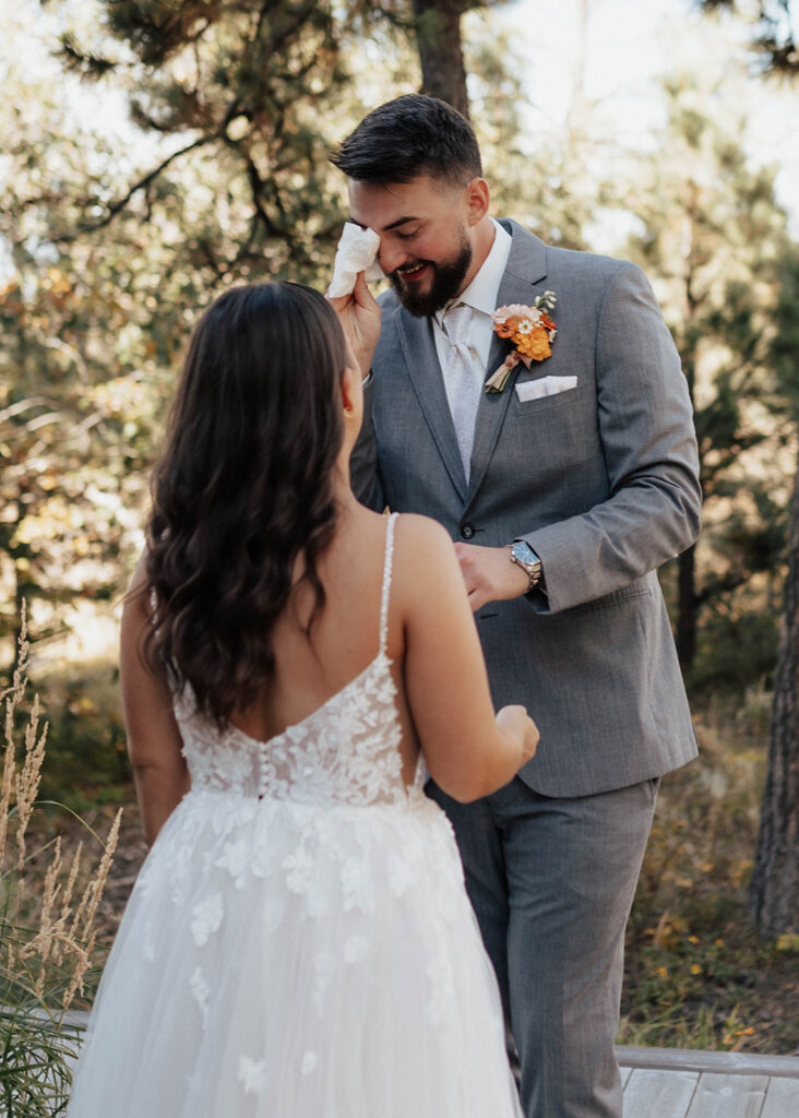 Bride and Groom's first look at The Lofthouse in Colorado Springs, CO