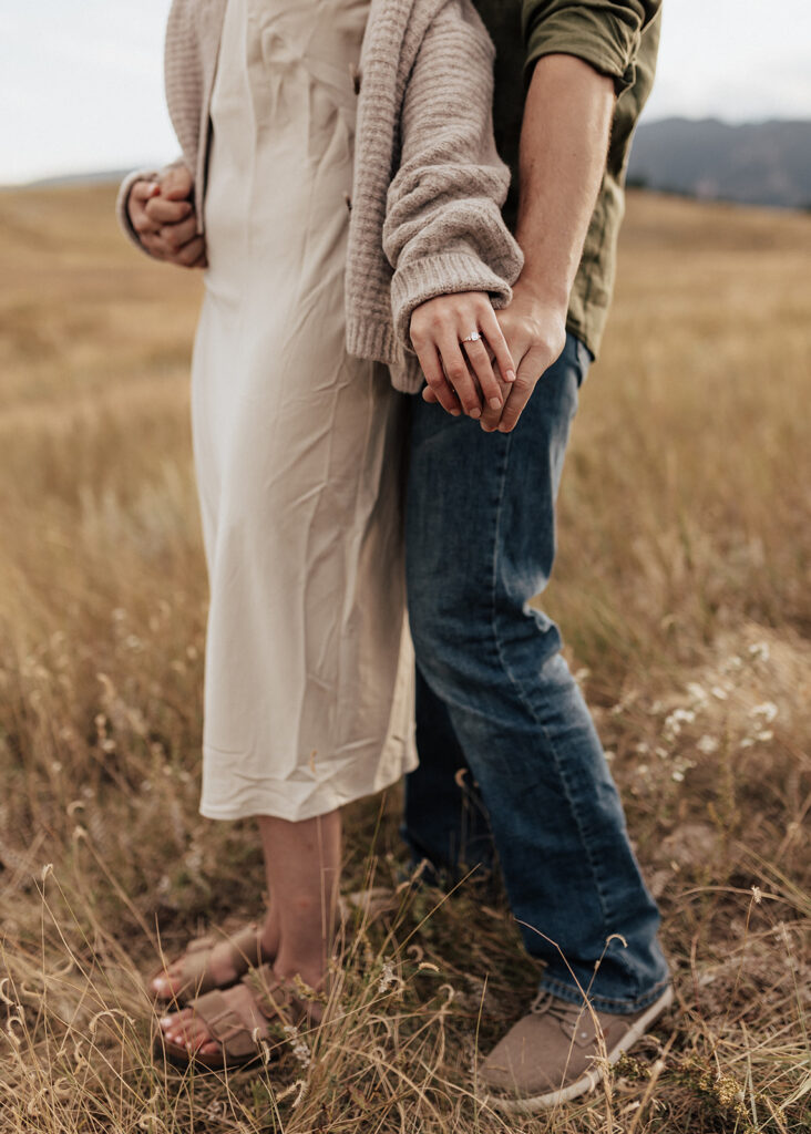 Engaged couple's outfit for engagement photos in Boulder, CO