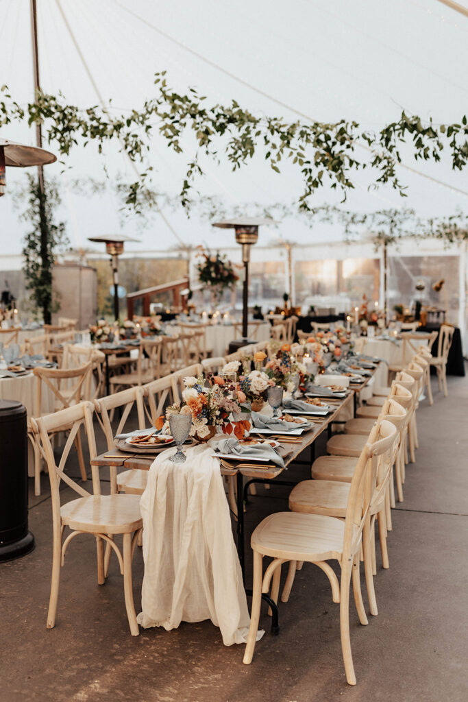 Tented reception at Blackstone Rivers Ranch in Idaho Springs, CO.