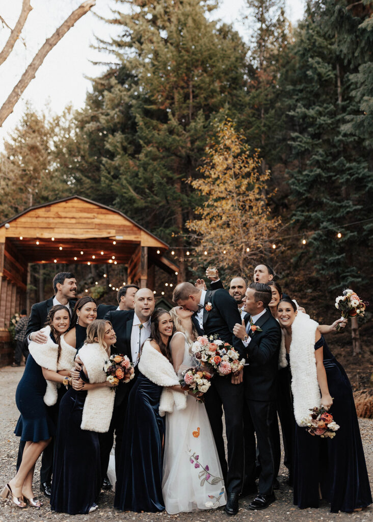 Wedding party portraits at Blackstone Rivers Ranch in Idaho Springs, CO.