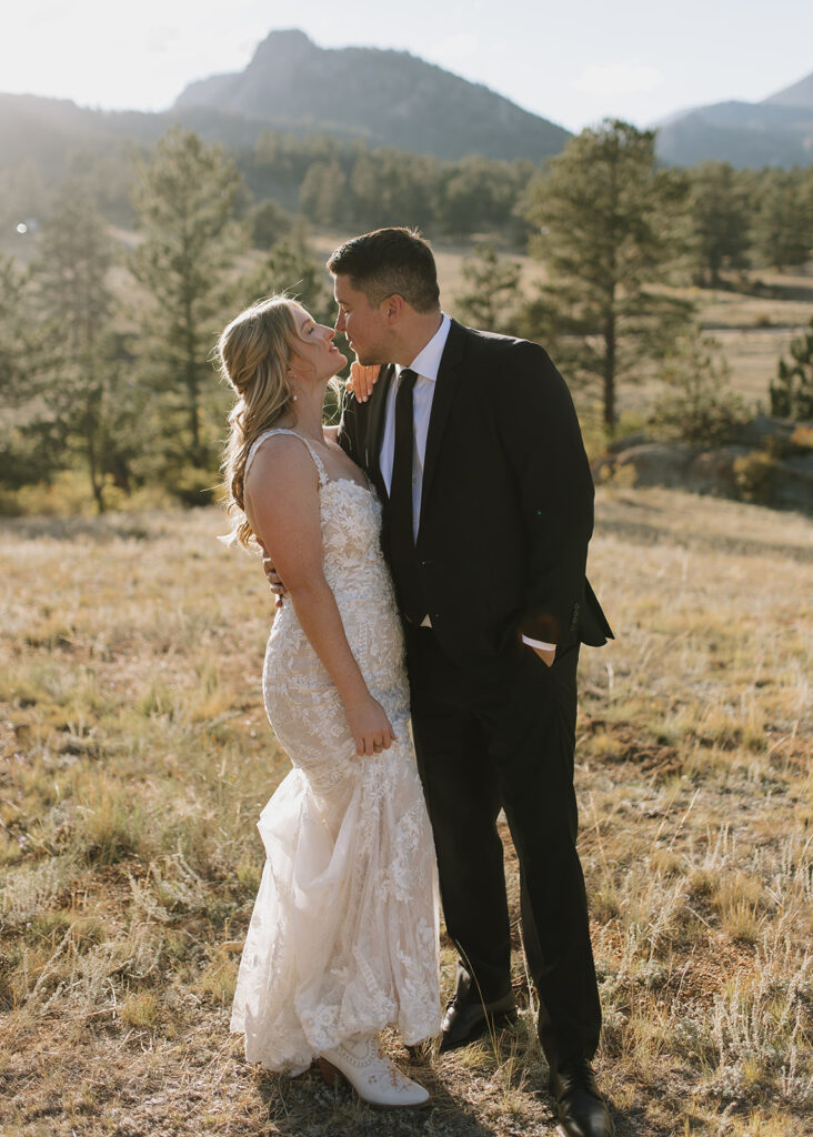 Bride and groom portraits at Black Canyon Inn in Estes Park, CO