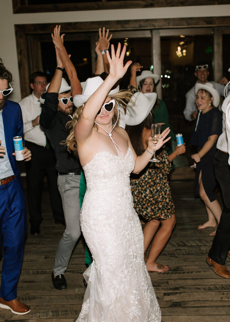 Guests dancing during reception at Black Canyon Inn in Estes Park, CO