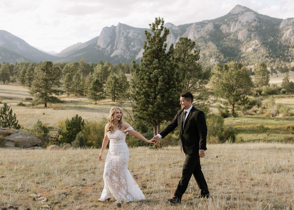 Bride and groom portraits at Black Canyon Inn in Estes Park, CO