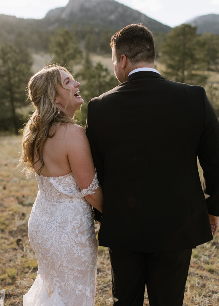 Bride and groom portraits at Black Canyon Inn in Estes Park, CO