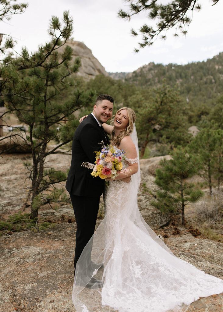 Bride and groom portraits at Black Canyon Inn in Estes Park, CO