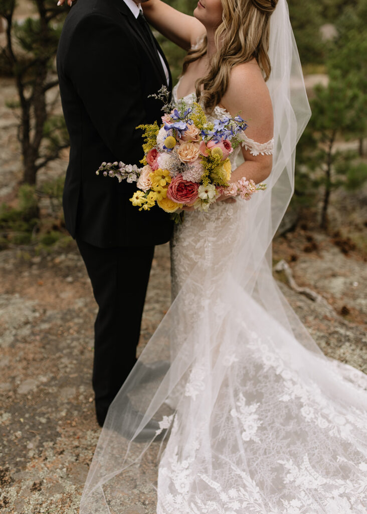 Bride and groom portraits at Black Canyon Inn in Estes Park, CO