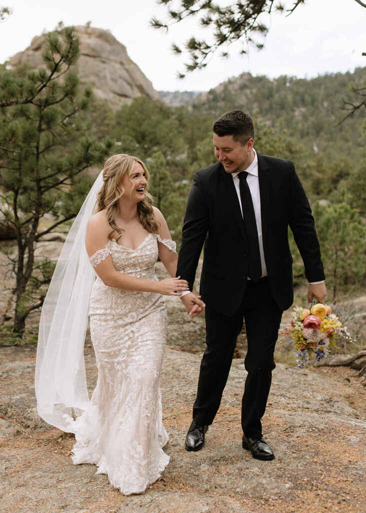 Bride and groom portraits at Black Canyon Inn in Estes Park, CO