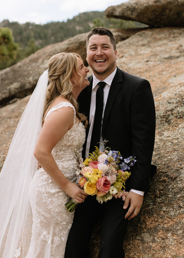 Bride and groom portraits at Black Canyon Inn in Estes Park, CO