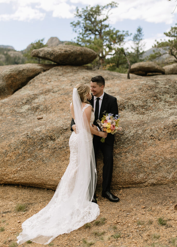 Bride and groom portraits at Black Canyon Inn in Estes Park, CO